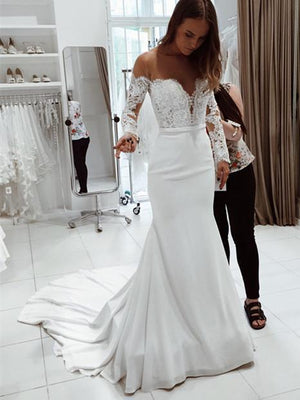 BohoProm Wedding Dresses Popular Chiffon Batea Neckline Sheath Wedding Dresses With Appliques WD064