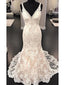Pure Lace V-neck Neckline Mermaid Wedding Dresses With Rhinestones WD086