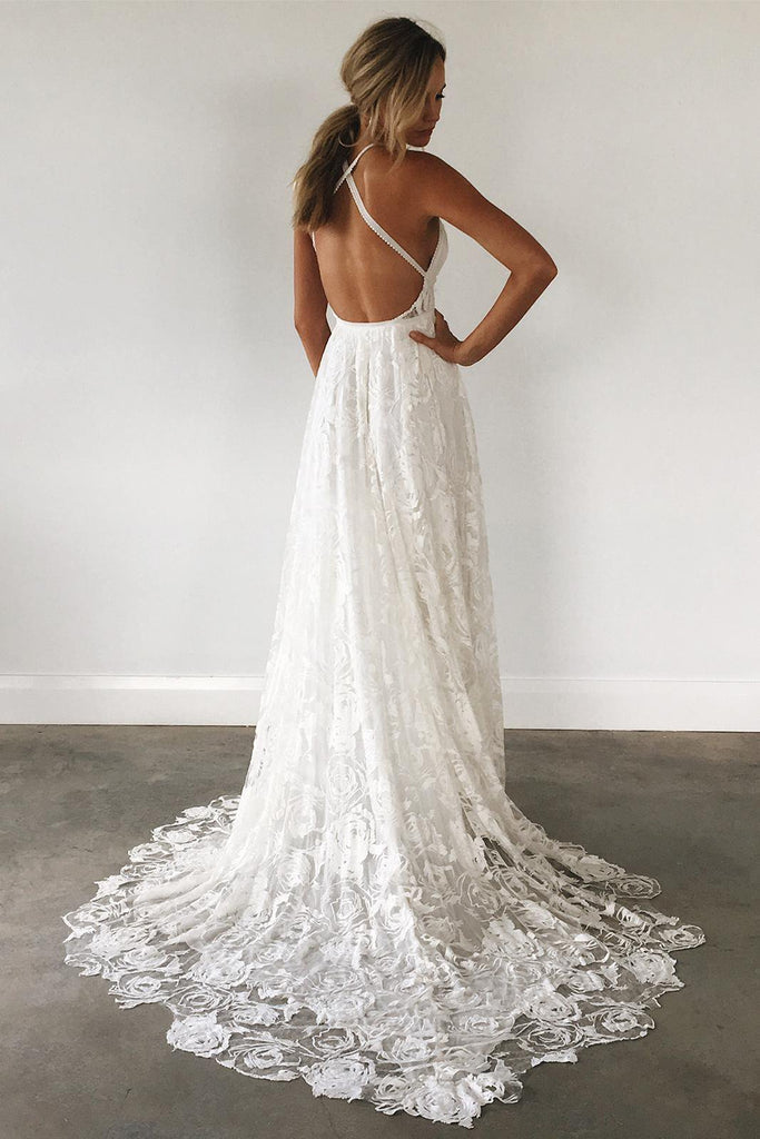 Romantic Lace Halter Neckline A-line Wedding Dresses With