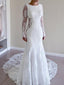 Romantic Lace Scoop Neckline Mermaid Wedding Dresses With Pleats WD017