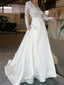 Romantic Satin V-neck Neckline A-line Wedding Dresses With Appliques WD002