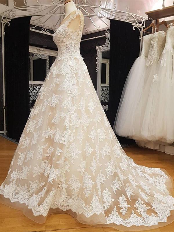 BohoProm Wedding Dresses Romantic Tulle Scoop Neckline Cap Sleeves A-line Wedding Dresses WD117