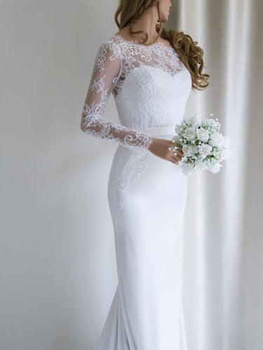 BohoProm Wedding Dresses Stunning Acetate Satin Bateau Neckline Mermaid Wedding Dresses With Appliques WD016