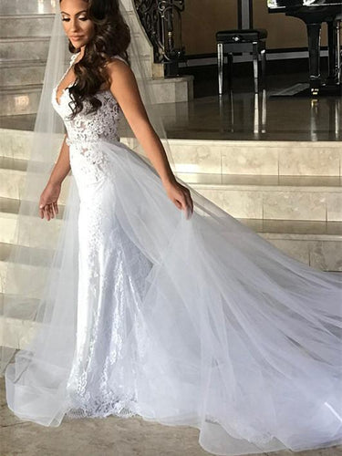 BohoProm Wedding Dresses Stunning Lace V-neck Neckline 2 In 1 Wedding Dresses With Beaded Appliques WD075