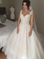 Stunning Tulle V-neck Neckline Sweep Train Ball Gown Wedding Dress WD048