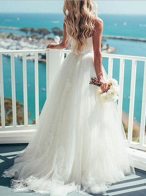 BohoProm Wedding Dresses Unique Tulle Spaghetti Straps Neckline A-line Wedding Dresses WD147