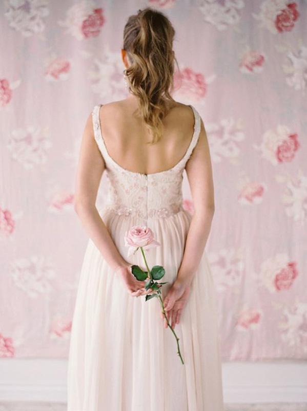BohoProm Wedding Dresses Wonderful Chiffon Scoop Neckline Ball Gown Wedding Dresses With Appliques WD004