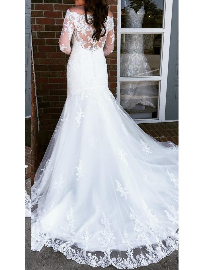 BohoProm Wedding Dresses Wonderful Lace Off-the-shoulder Neckline Mermaid Wedding Dresses WD097
