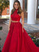 Delicate Halter Beaded Satin 2 Pieces A-line Prom dresses With Appliques PD546