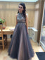A-line Halter High Neck Beaded Top Tulle 2 Piece Long Prom Dresses apd1939