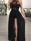 A-line Halter See-through Black Chiffon Sexy Long Prom Dresses APD2722