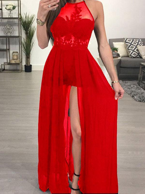SheerGirl prom dresses US 0 / Red A-line Halter See-through Black Chiffon Sexy Long Prom Dresses APD2722