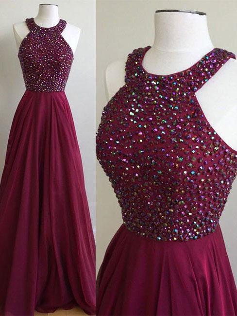 SheerGirl prom dresses US 2 / Burgundy A-line Halter Burgundy Chiffon Long Prom Dresses,Simple Pageant Dresses APD1936