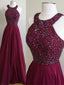 A-line Halter Burgundy Chiffon Long Prom Dresses,Simple Pageant Dresses APD1936