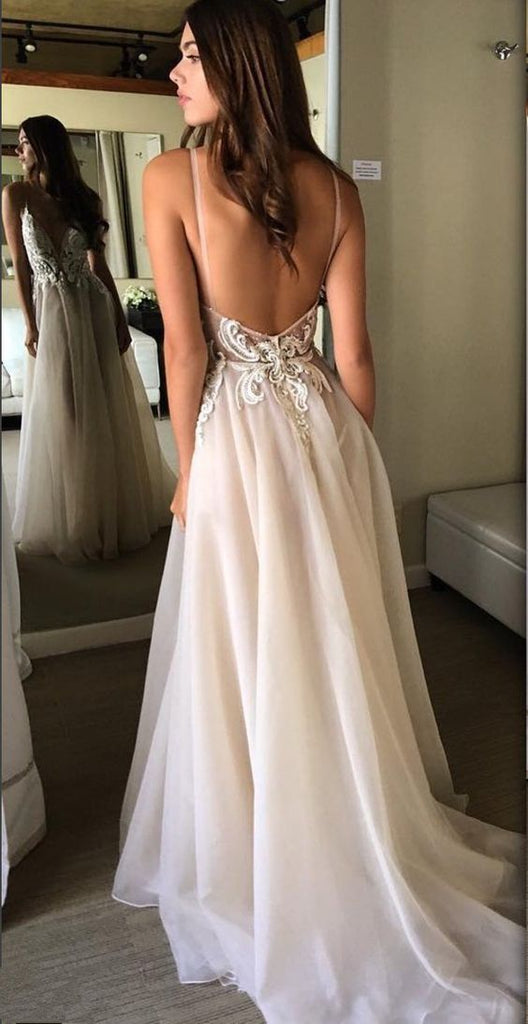 Elegant Organza Spaghetti Straps Neckline A-line Wedding Dresses With Appliques WD106